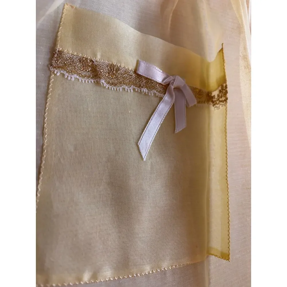 Vintage  1950s Yellow Hostess Half Apron Sheer Mid Century Housewife Bow Ribbon!
